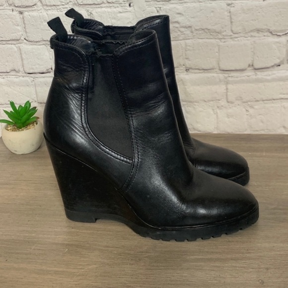 Michael Kors Black Wedge Leather Heel Bootie - Picture 2 of 8